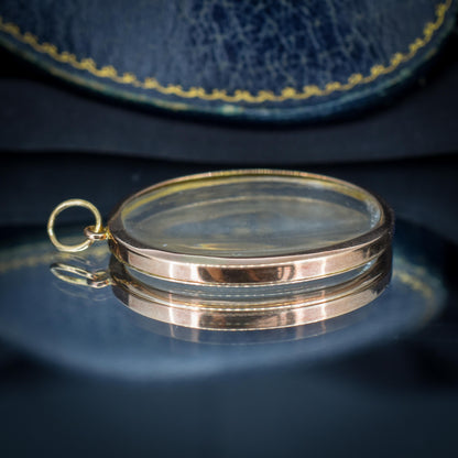 Antique Oval Glass 9ct Gold Photo Locket Pendant