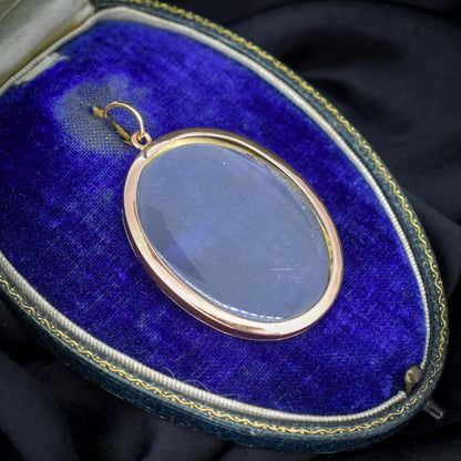 Antique Oval Glass 9ct Gold Photo Locket Pendant