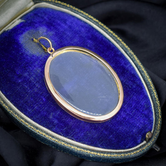 Antique Oval Glass 9ct Gold Photo Locket Pendant