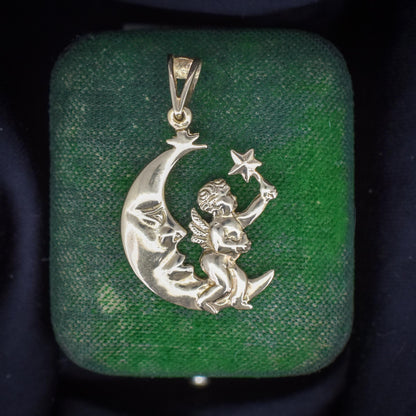 Vintage 9ct Gold Man in the Moon Cherub Charm Pendant