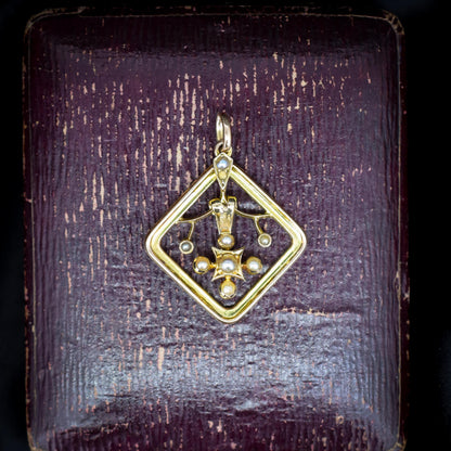 Antique 9ct Gold Pearl Floral Pendant