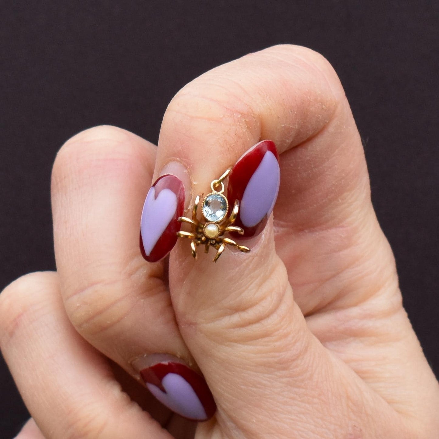 Antique Blue Paste Pearl 9ct Gold Spider Charm Pendant | Edwardian