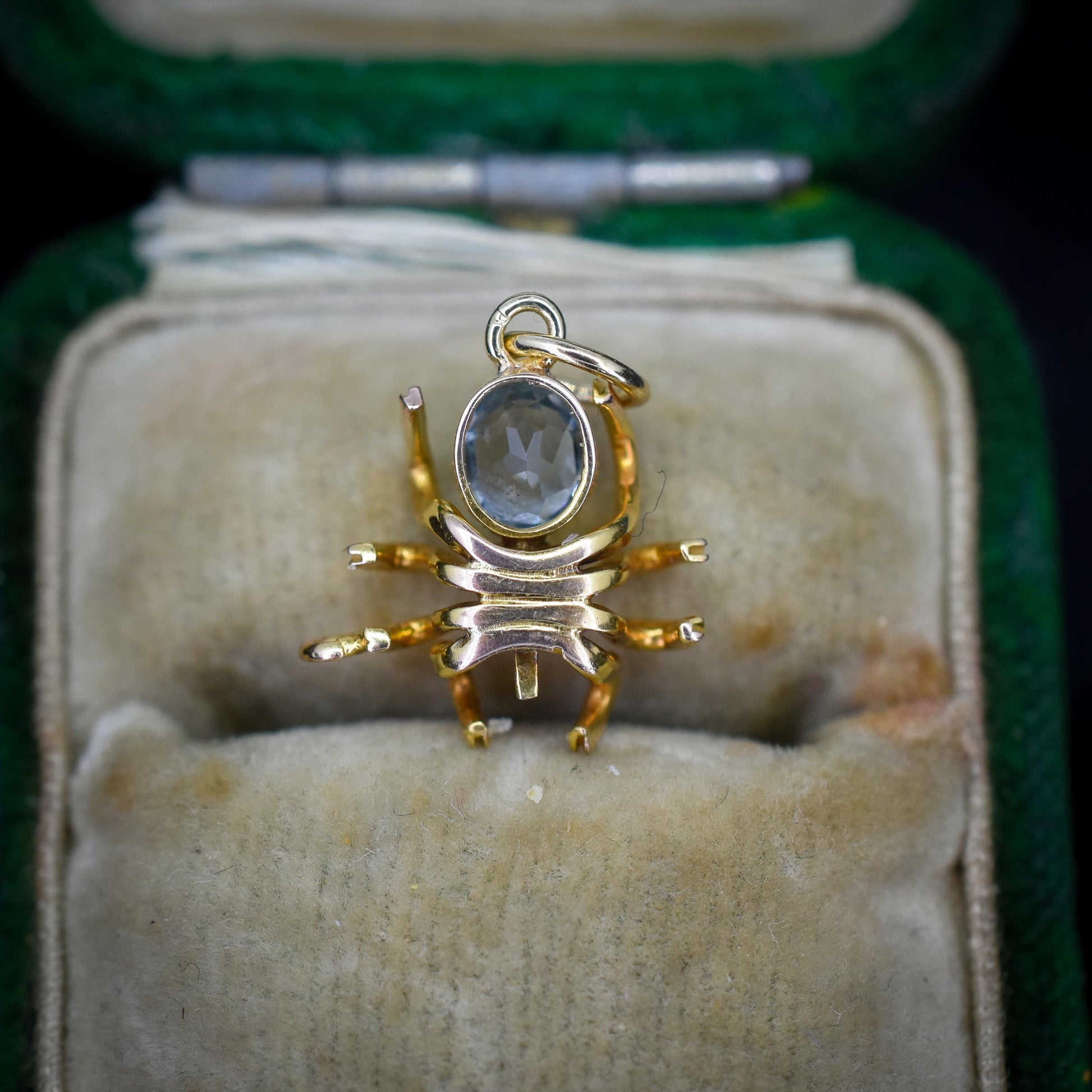 Antique Blue Paste Pearl 9ct Gold Spider Charm Pendant | Edwardian