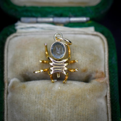 Antique Blue Paste Pearl 9ct Gold Spider Charm Pendant | Edwardian