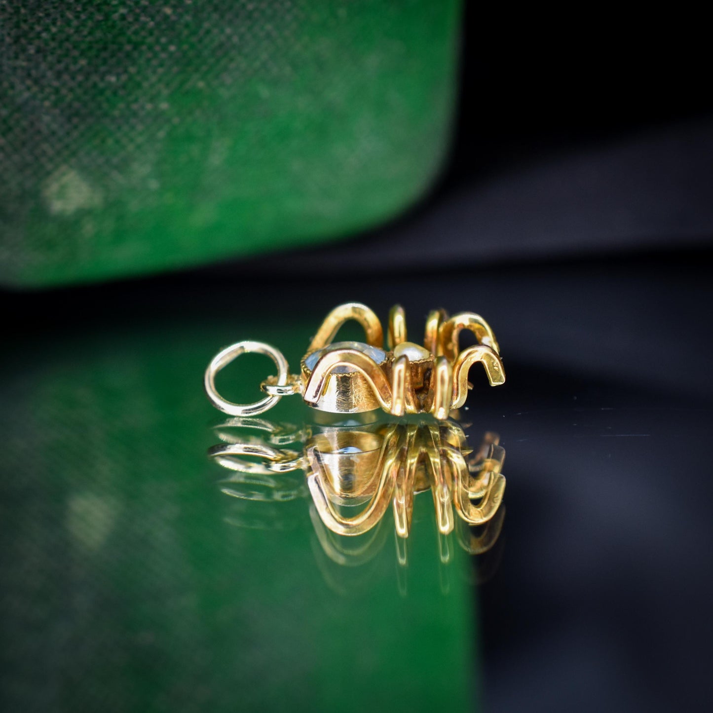 Antique Blue Paste Pearl 9ct Gold Spider Charm Pendant | Edwardian