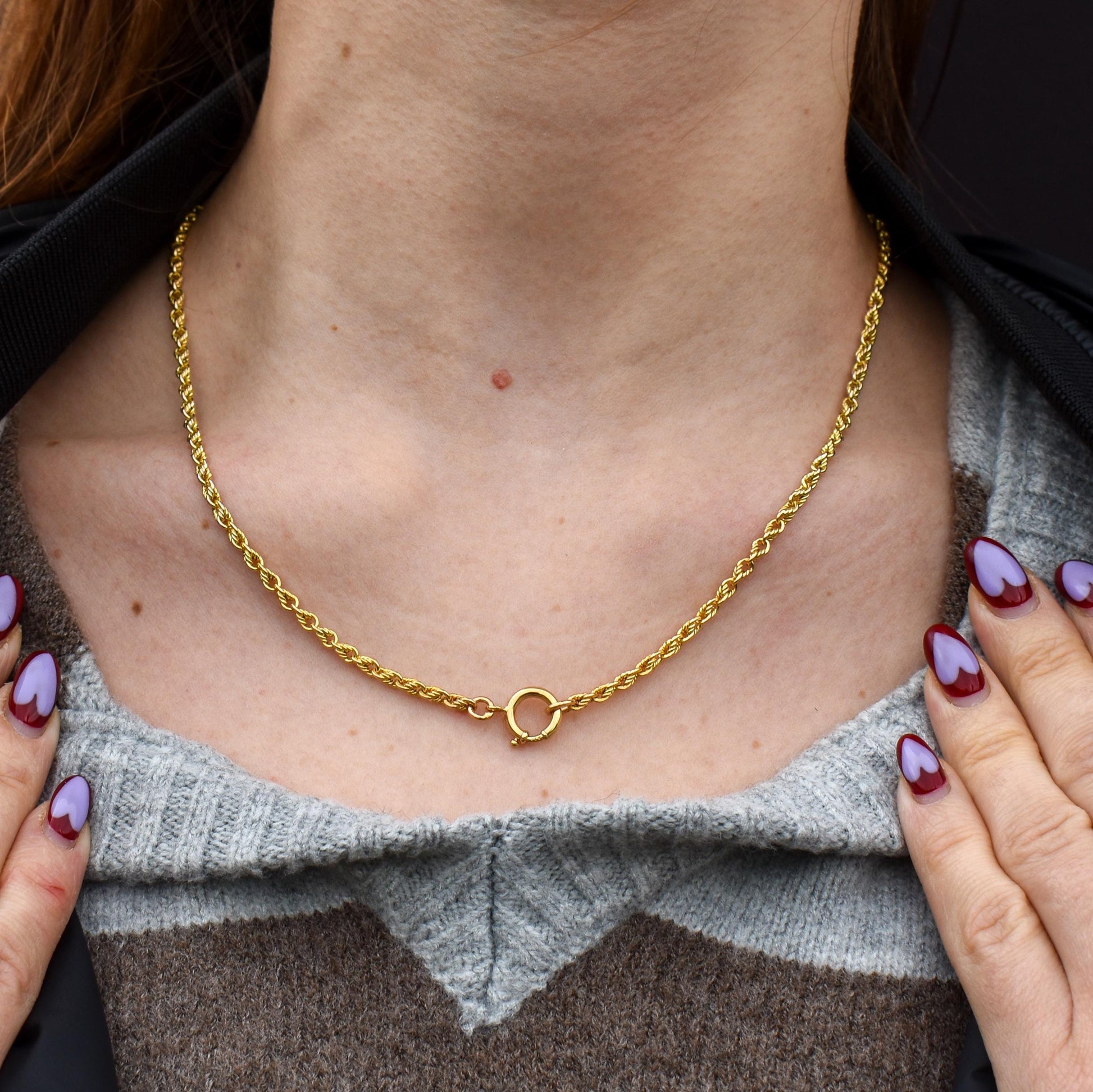 Antique '1904' 9ct Yellow Gold Lovers Knot Link Chain Necklace 18.5" Length