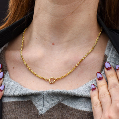 Antique '1904' 9ct Yellow Gold Lovers Knot Link Chain Necklace 18.5" Length