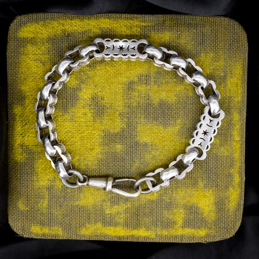 Antique Silver Stars and Bars 7.25" Bracelet with Dog Clip Fastener