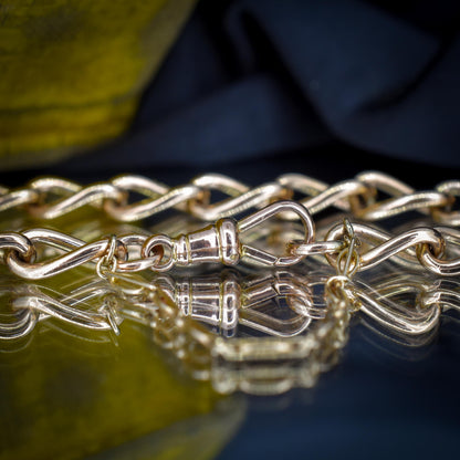 Antique 9ct Gold Twisted Open Curb Link Bracelet with Dog Clip | 8"