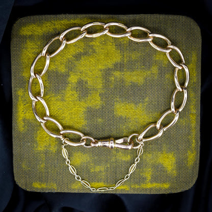 Antique 9ct Gold Twisted Open Curb Link Bracelet with Dog Clip | 8"