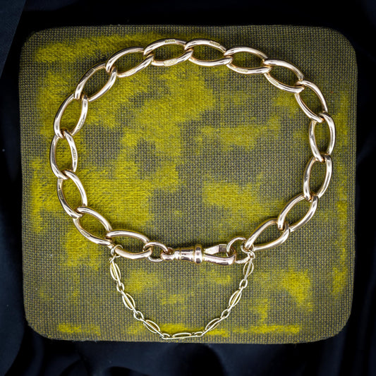 Antique 9ct Gold Twisted Open Curb Link Bracelet with Dog Clip | 8"