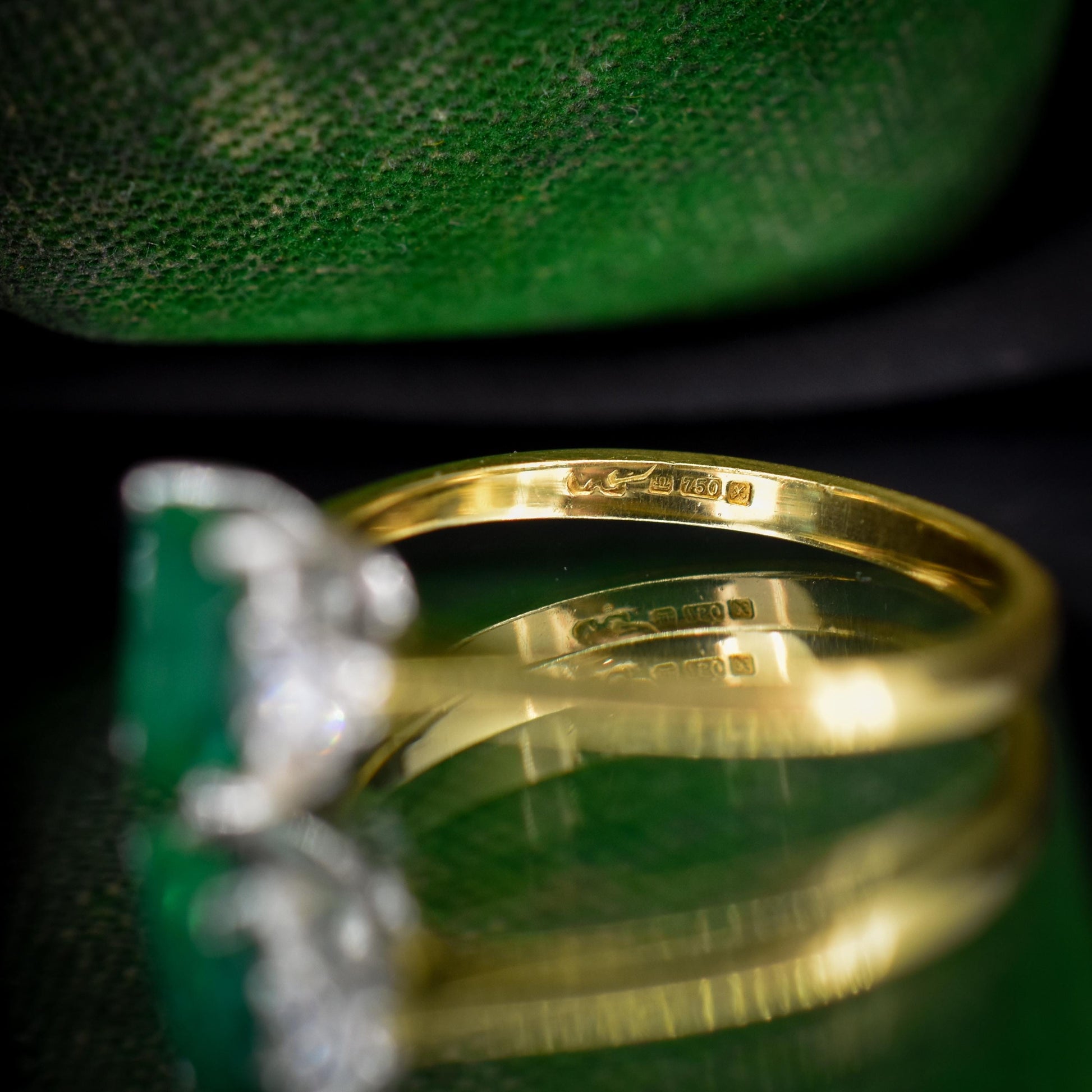 Vintage Emerald and Diamond Three Stone 18ct Gold Ring