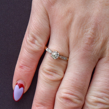 Antique 0.63ct Old Cut Diamond Solitaire 18ct Gold Engagement Ring