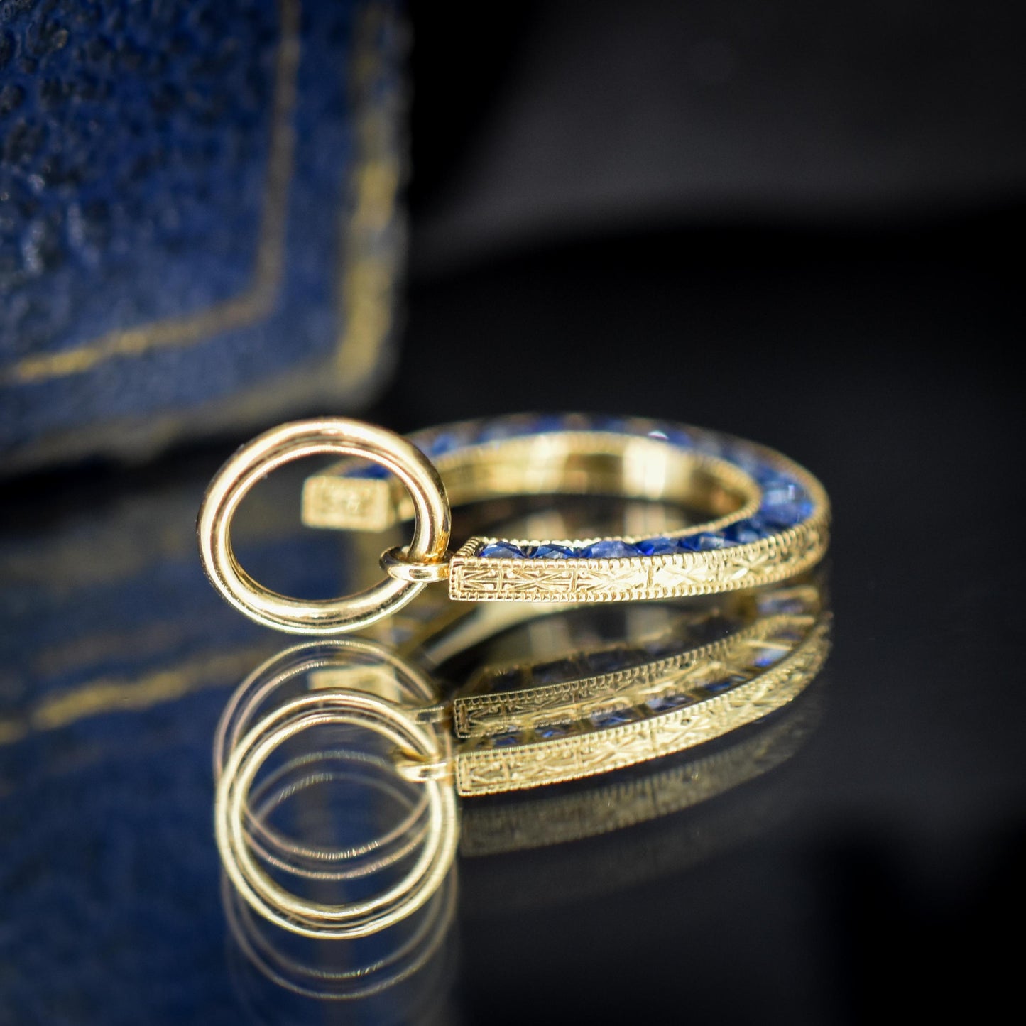 French Cut Royal Blue Sapphire Horseshoe 18ct Gold Charm Pendant - 0.55ct