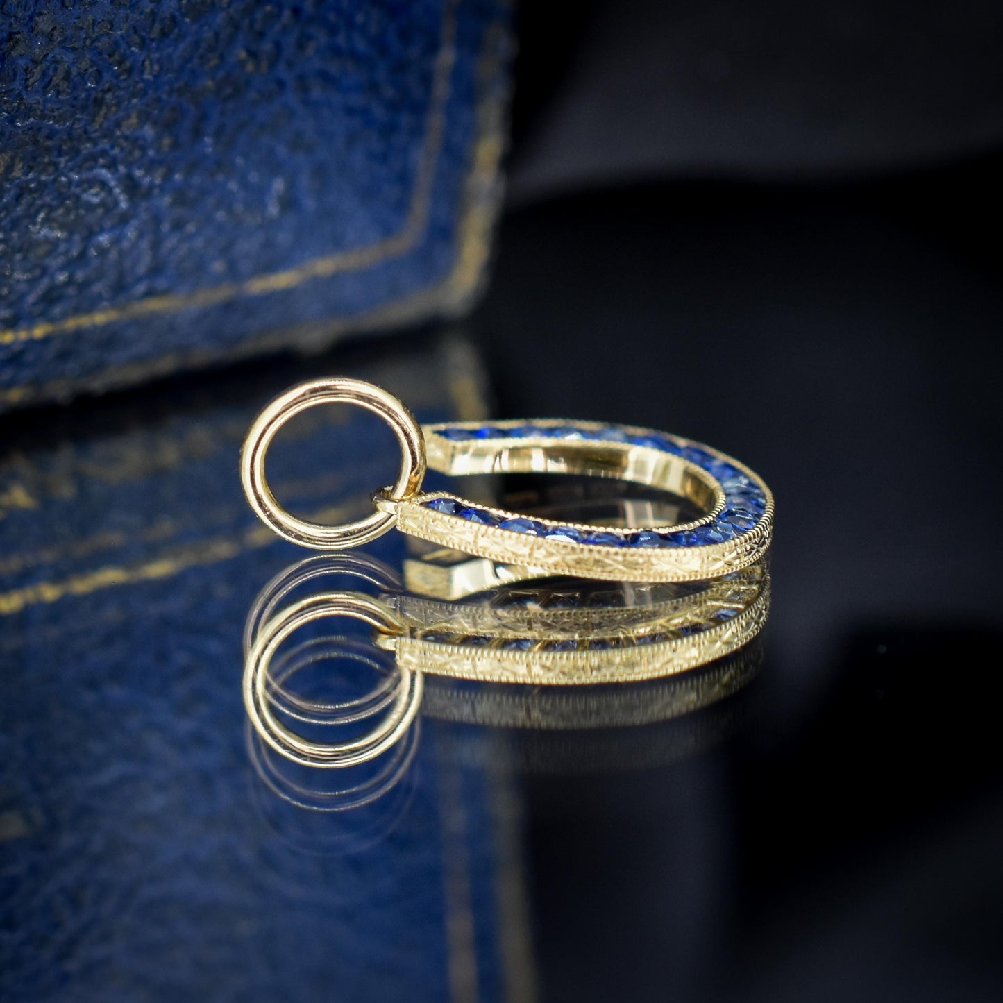 French Cut Royal Blue Sapphire Horseshoe 18ct Gold Charm Pendant - 0.55ct