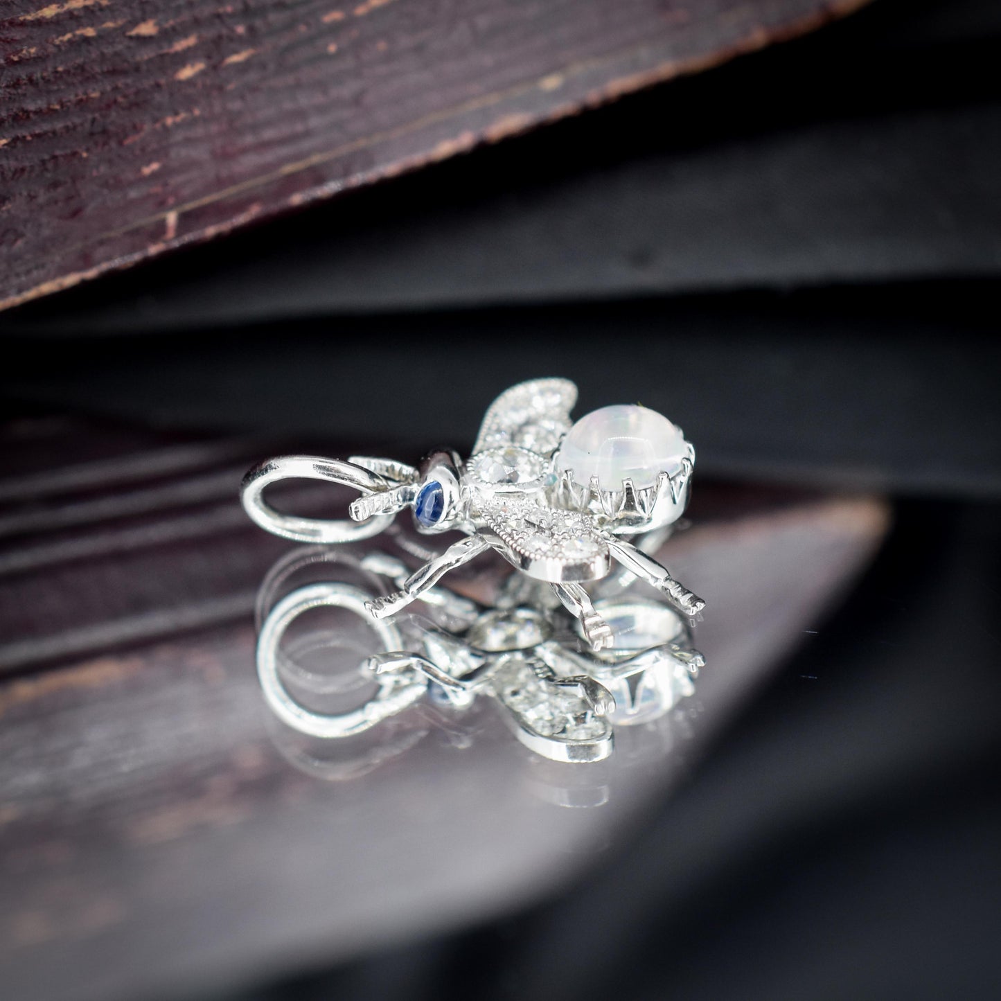 Opal Sapphire and Diamond Platinum Insect Bee Pendant Charm