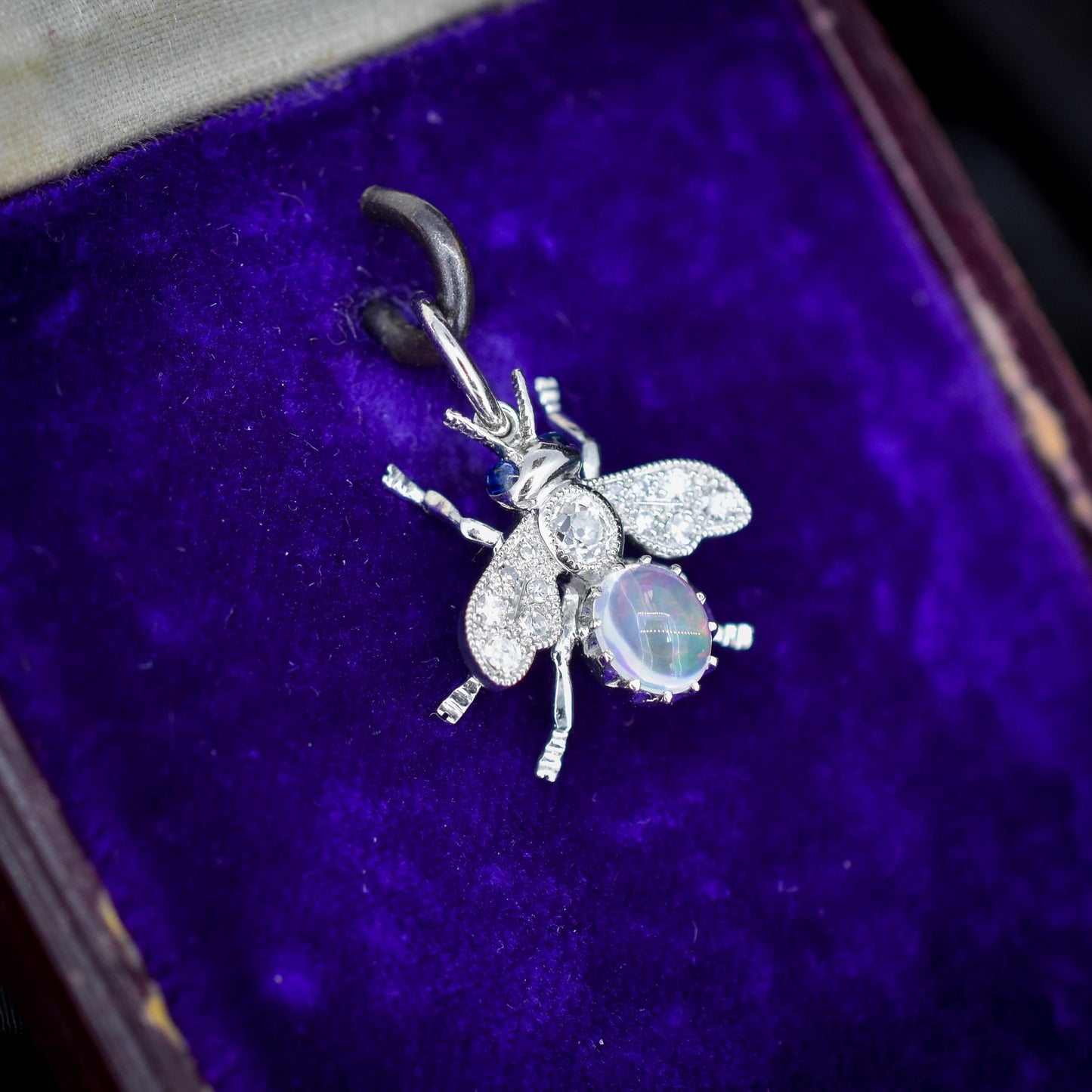 Opal Sapphire and Diamond Platinum Insect Bee Pendant Charm