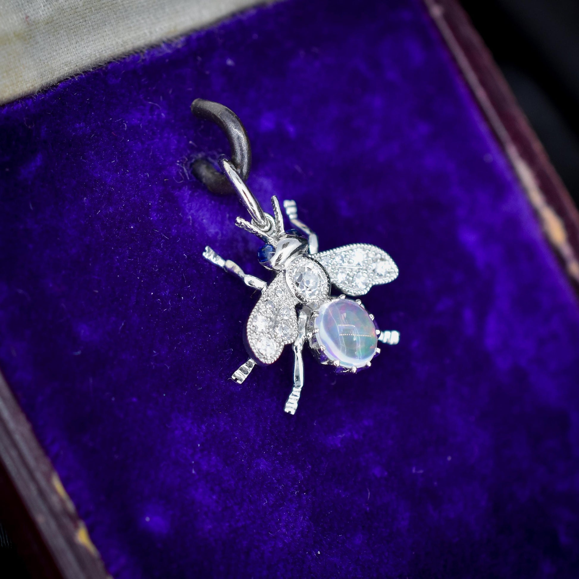 Opal Sapphire and Diamond Platinum Insect Bee Pendant Charm