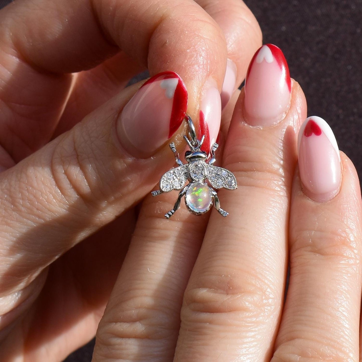 Opal Sapphire and Diamond Platinum Insect Bee Pendant Charm