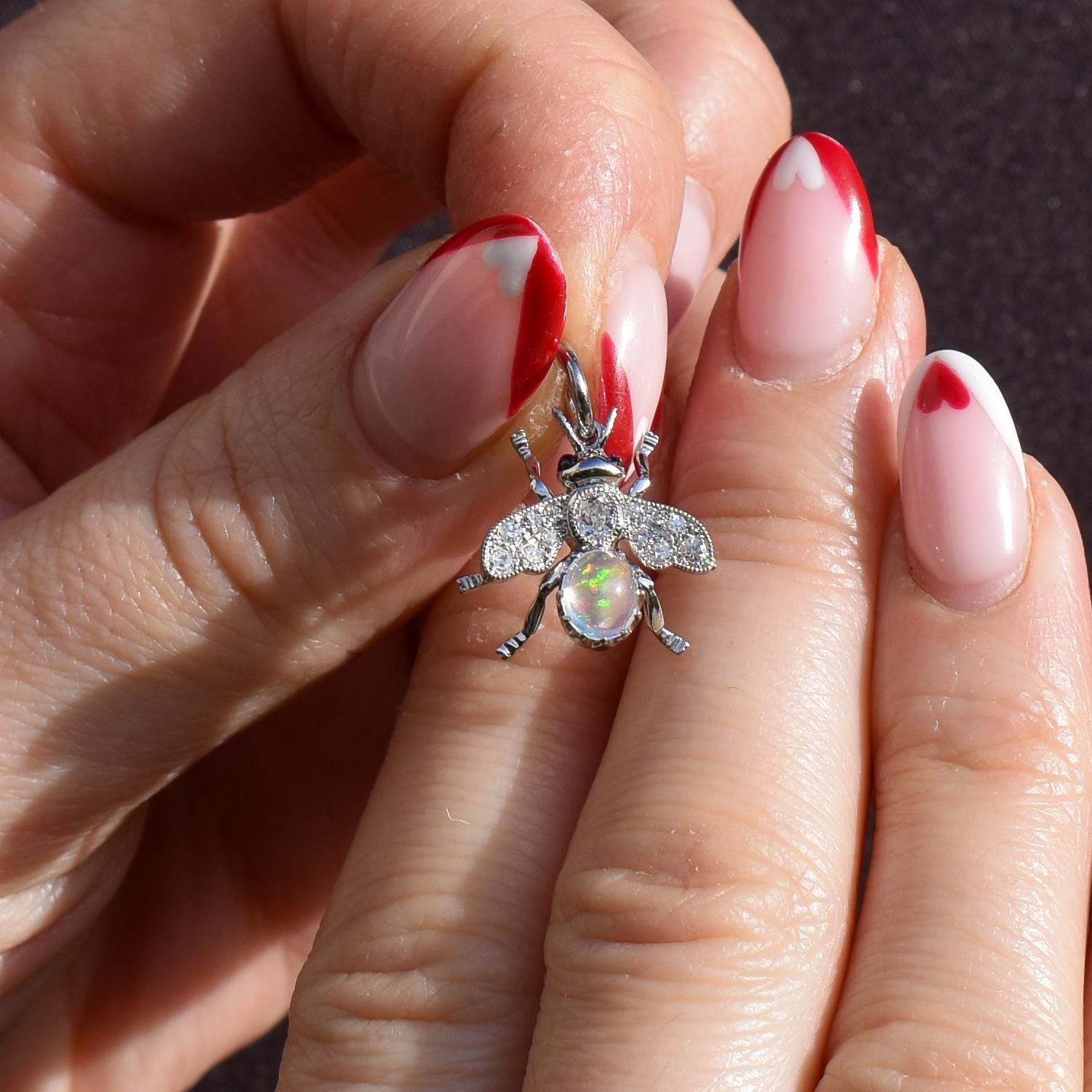 Opal Sapphire and Diamond Platinum Insect Bee Pendant Charm