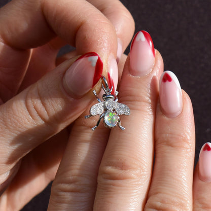 Opal Sapphire and Diamond Platinum Insect Bee Pendant Charm