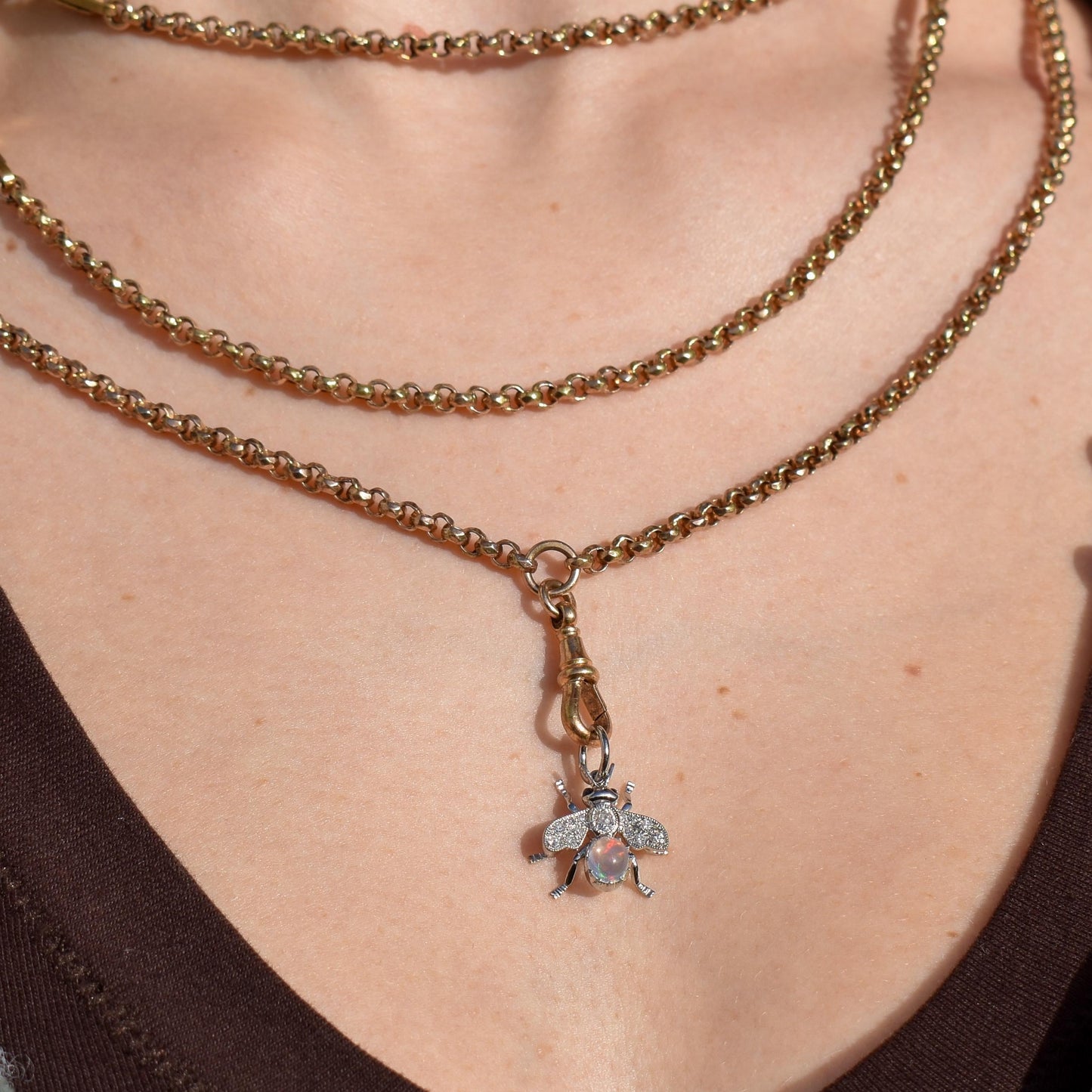 Opal Sapphire and Diamond Platinum Insect Bee Pendant Charm