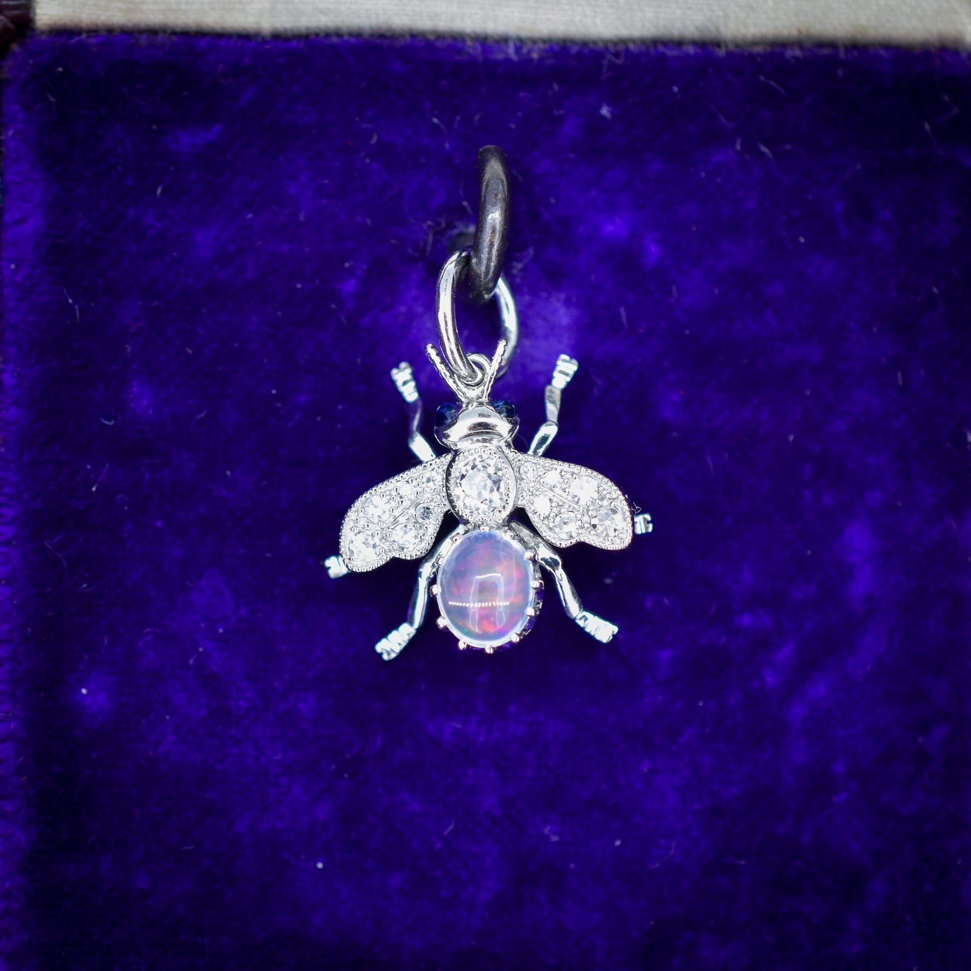 Opal Sapphire and Diamond Platinum Insect Bee Pendant Charm