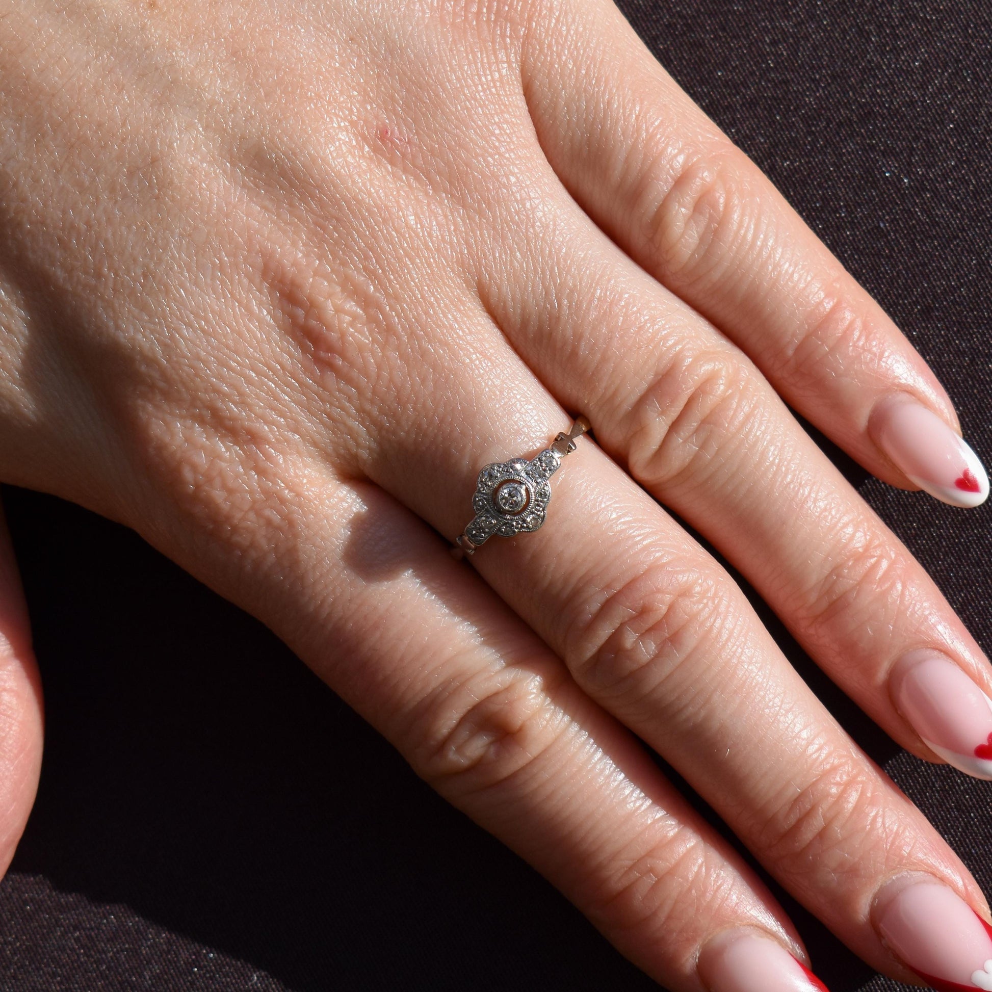 Antique Diamond Cluster Daisy 18ct Gold and Platinum Ring