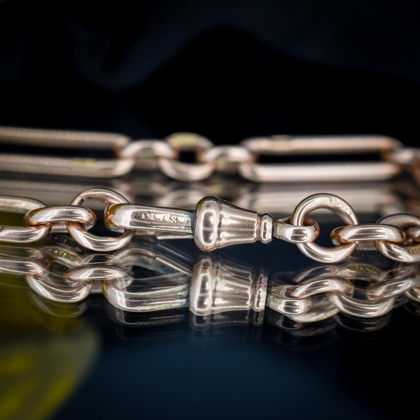 Antique 9ct Gold Trombone Link Bracelet with Dog Clip 8.5"