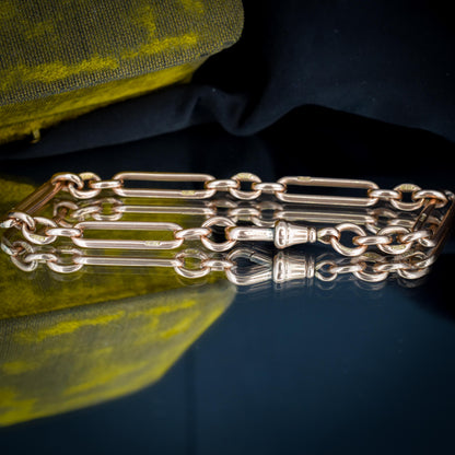 Antique 9ct Gold Trombone Link Bracelet with Dog Clip 8.5"