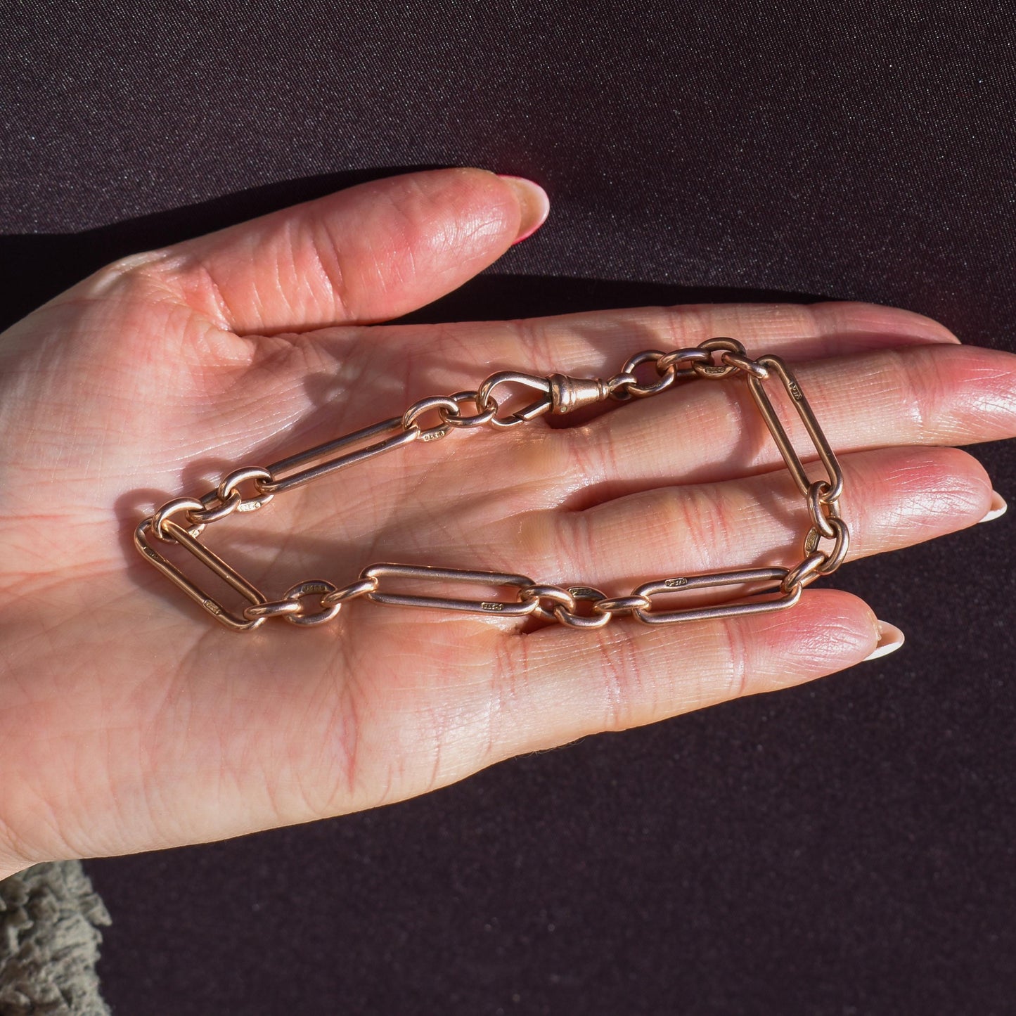 Antique 9ct Gold Trombone Link Bracelet with Dog Clip 8.5"