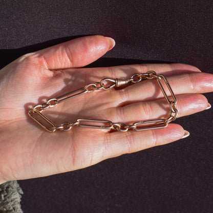 Antique 9ct Gold Trombone Link Bracelet with Dog Clip 8.5"