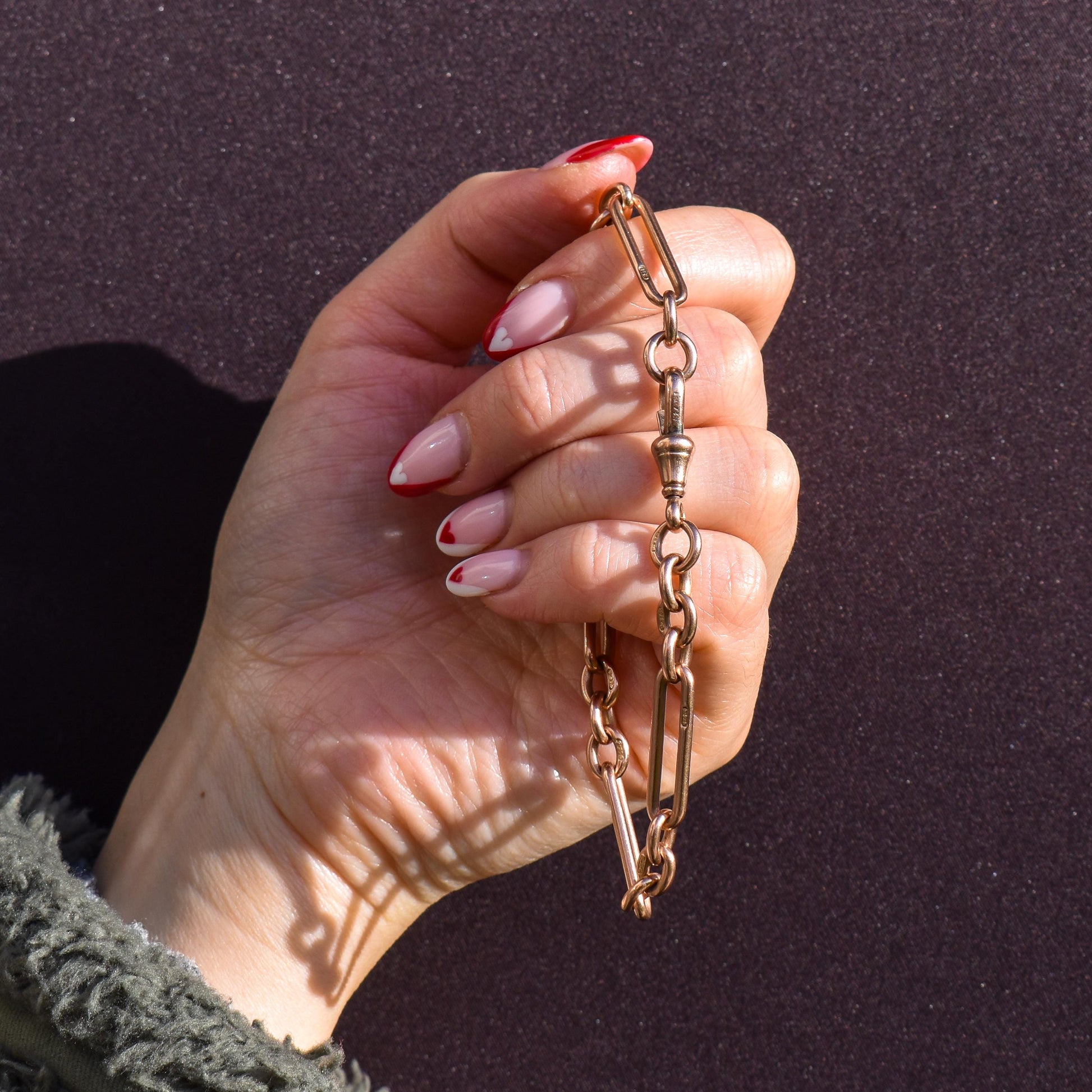 Antique 9ct Gold Trombone Link Bracelet with Dog Clip 8.5"