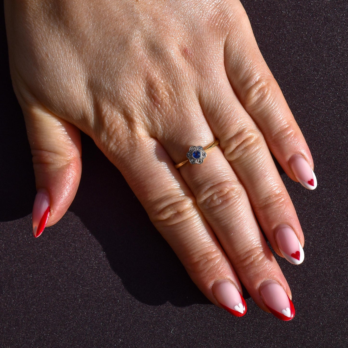 Antique Sapphire and Diamond Cluster 18ct Gold and Platinum Ring