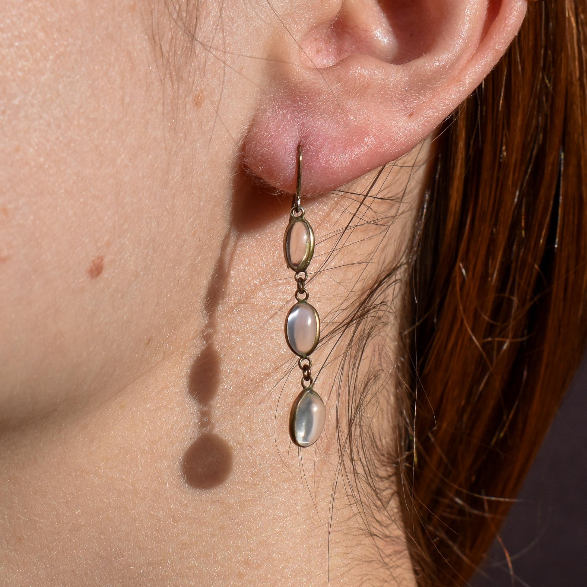Antique Moonstone Silver Chandelier Drop Dangle Earrings | Circa.1900