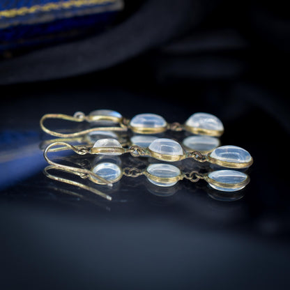 Antique Moonstone Silver Chandelier Drop Dangle Earrings | Circa.1900