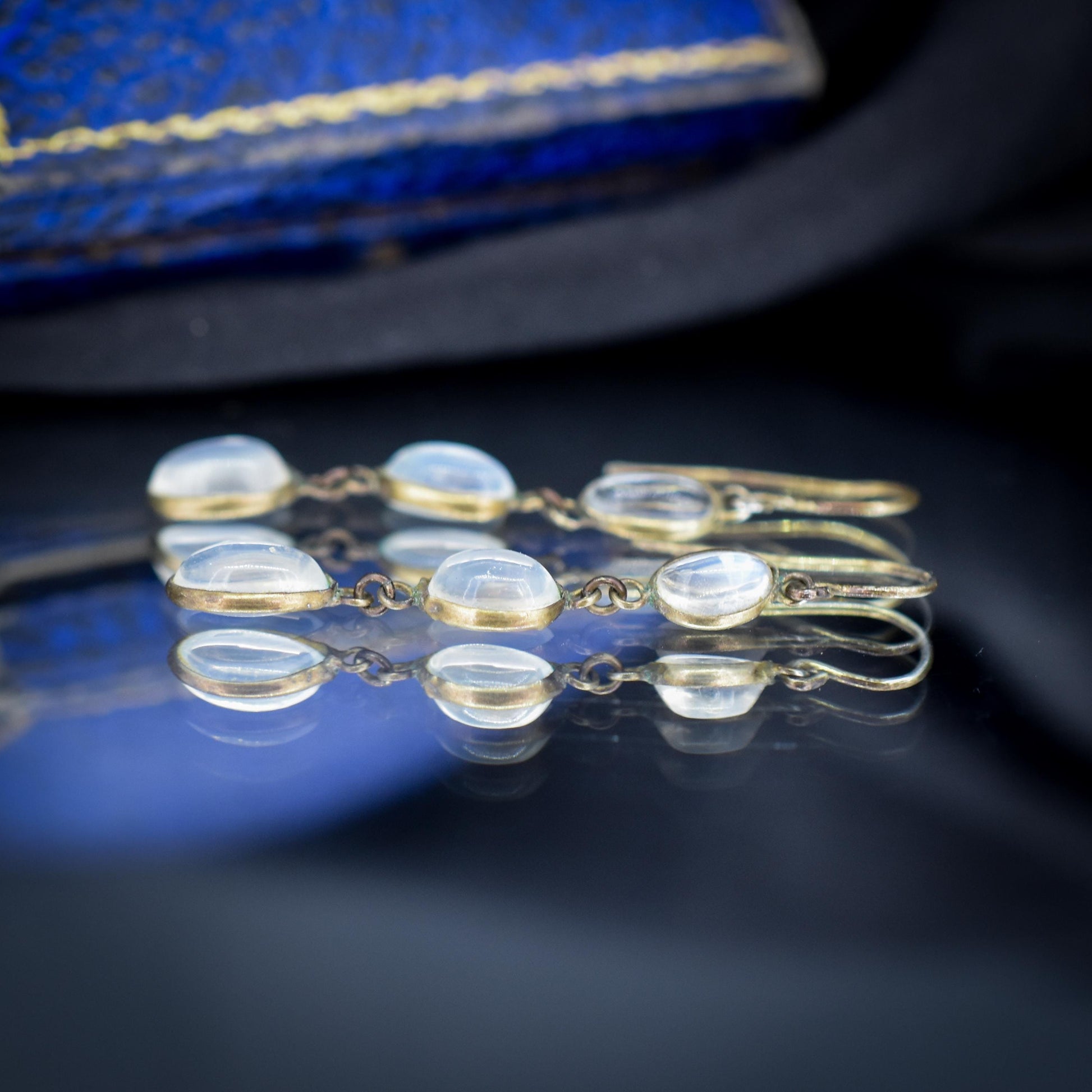 Antique Moonstone Silver Chandelier Drop Dangle Earrings | Circa.1900