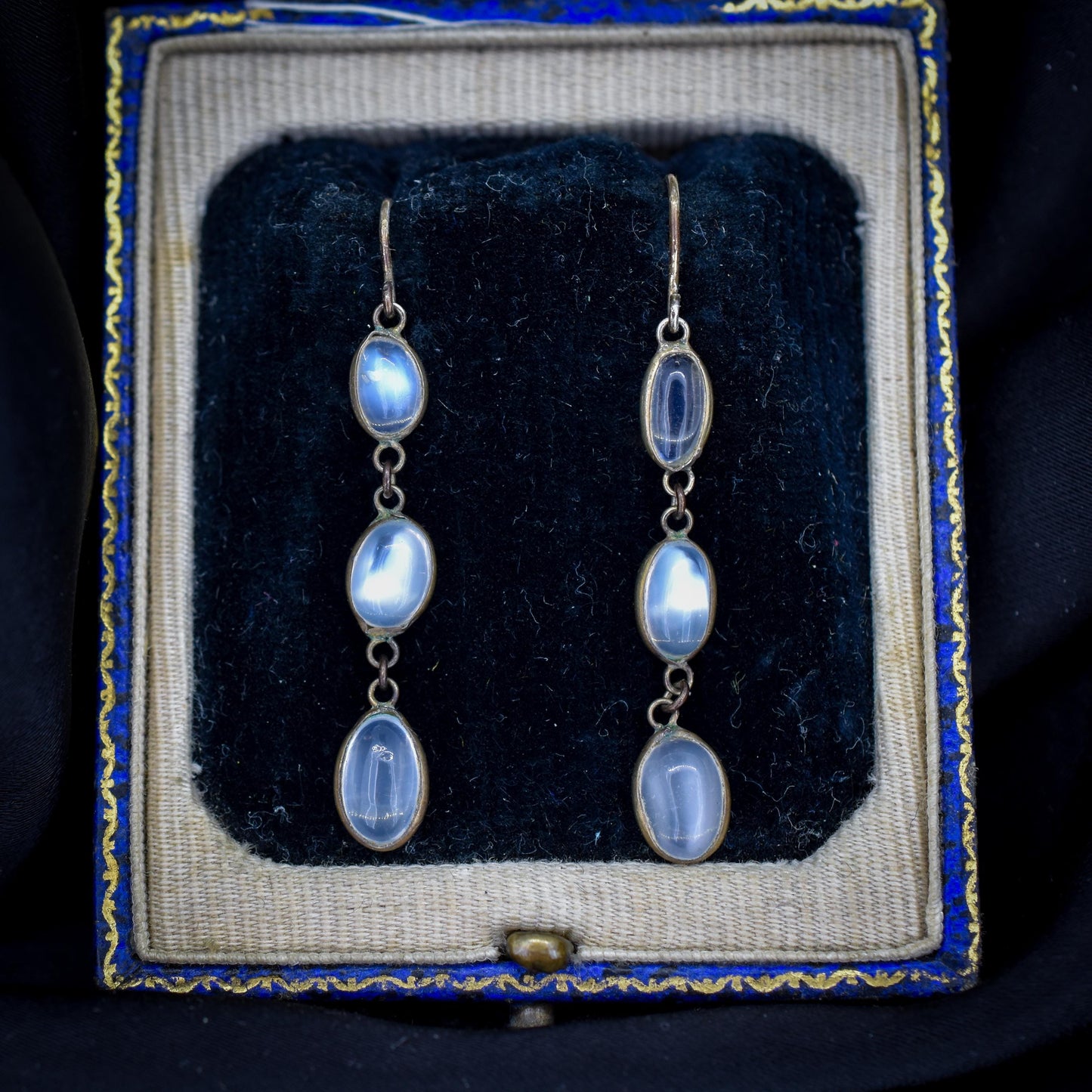Antique Moonstone Silver Chandelier Drop Dangle Earrings | Circa.1900