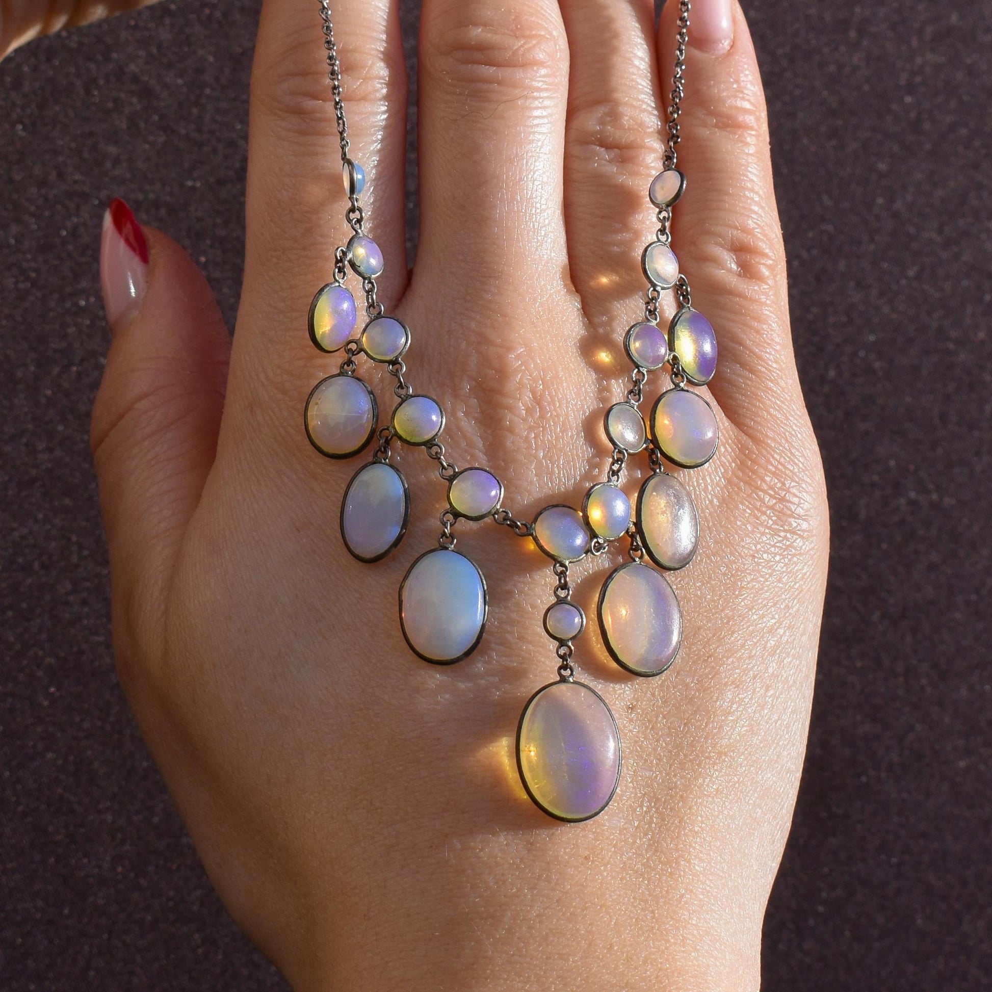 Antique Edwardian Opal Fringe Festoon Necklace | 15"