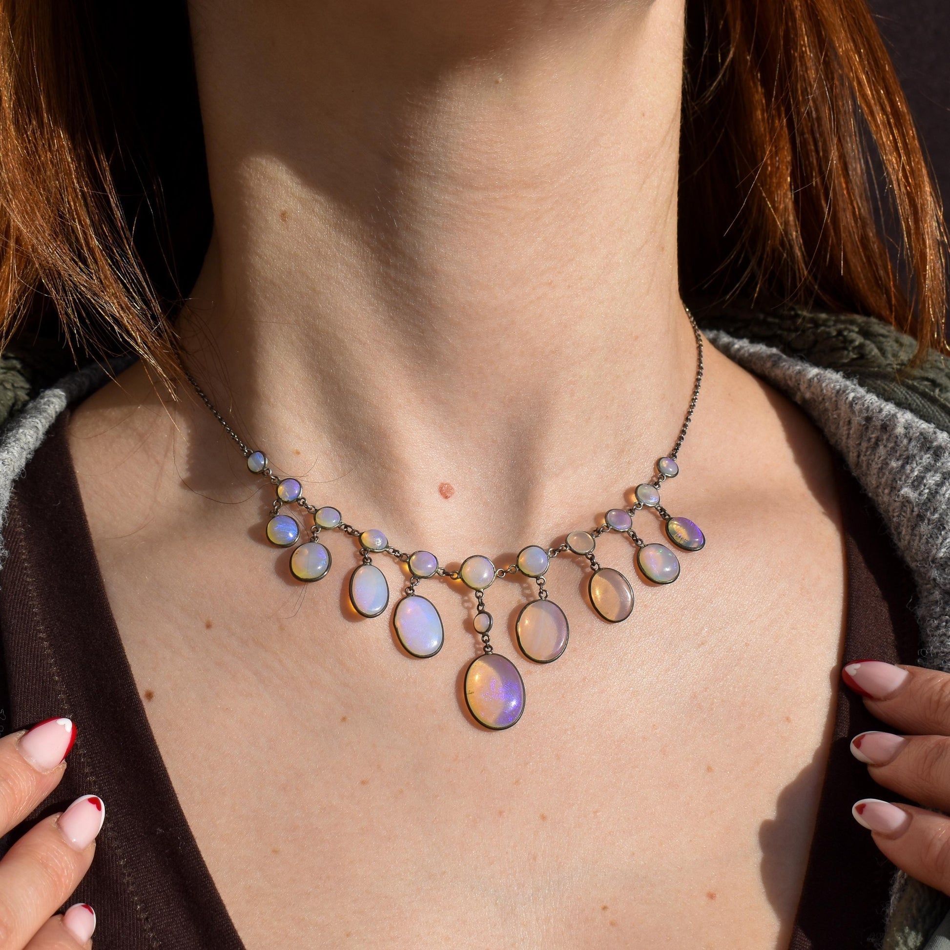 Antique Edwardian Opal Fringe Festoon Necklace | 15"