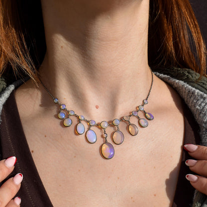 Antique Edwardian Opal Fringe Festoon Necklace | 15"