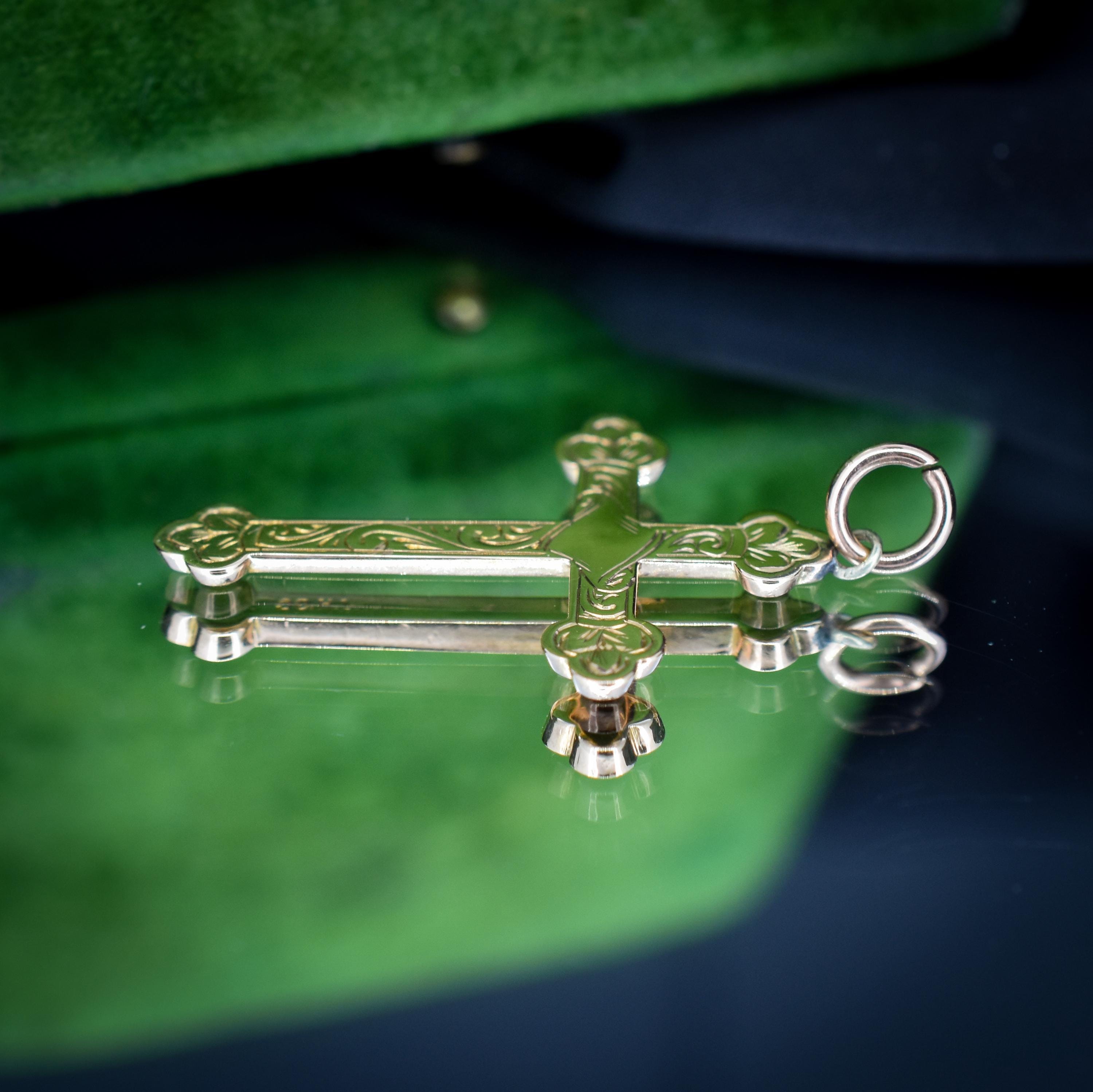 Antique Edwardian 9ct Gold Engraved Cross Pendant – Lancastrian
