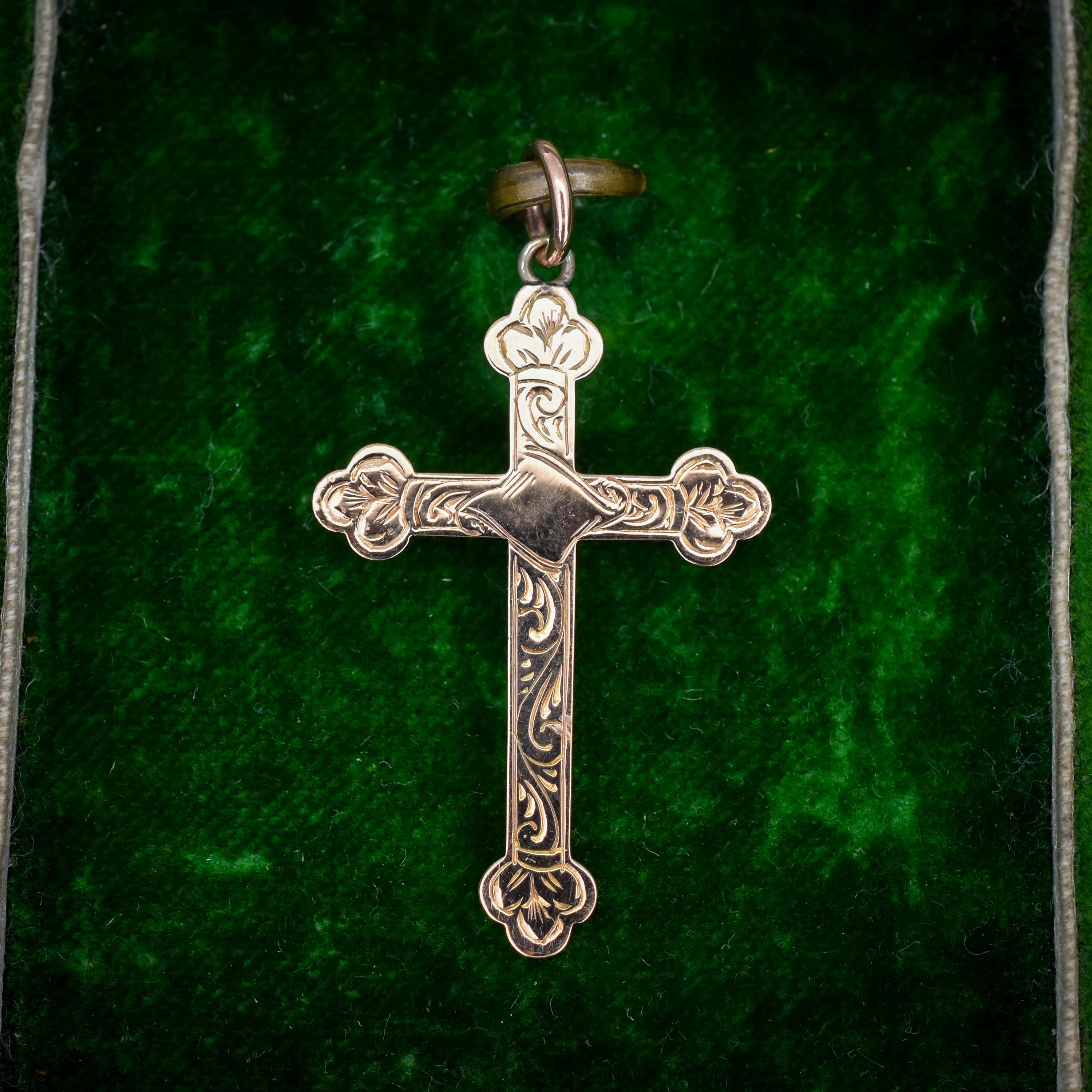 Antique Edwardian 9ct Gold Engraved Cross Pendant – Lancastrian