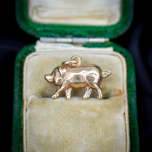 Vintage 9ct Gold Lucky Pig Charm Pendant | London 1965