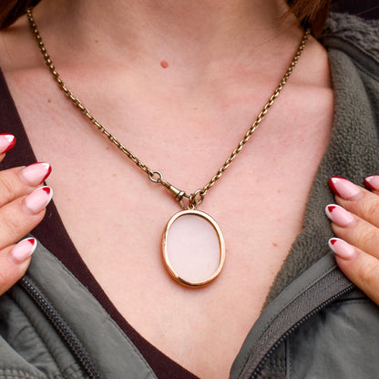 Antique Oval Glass 9ct Gold Large Photo Locket Pendant
