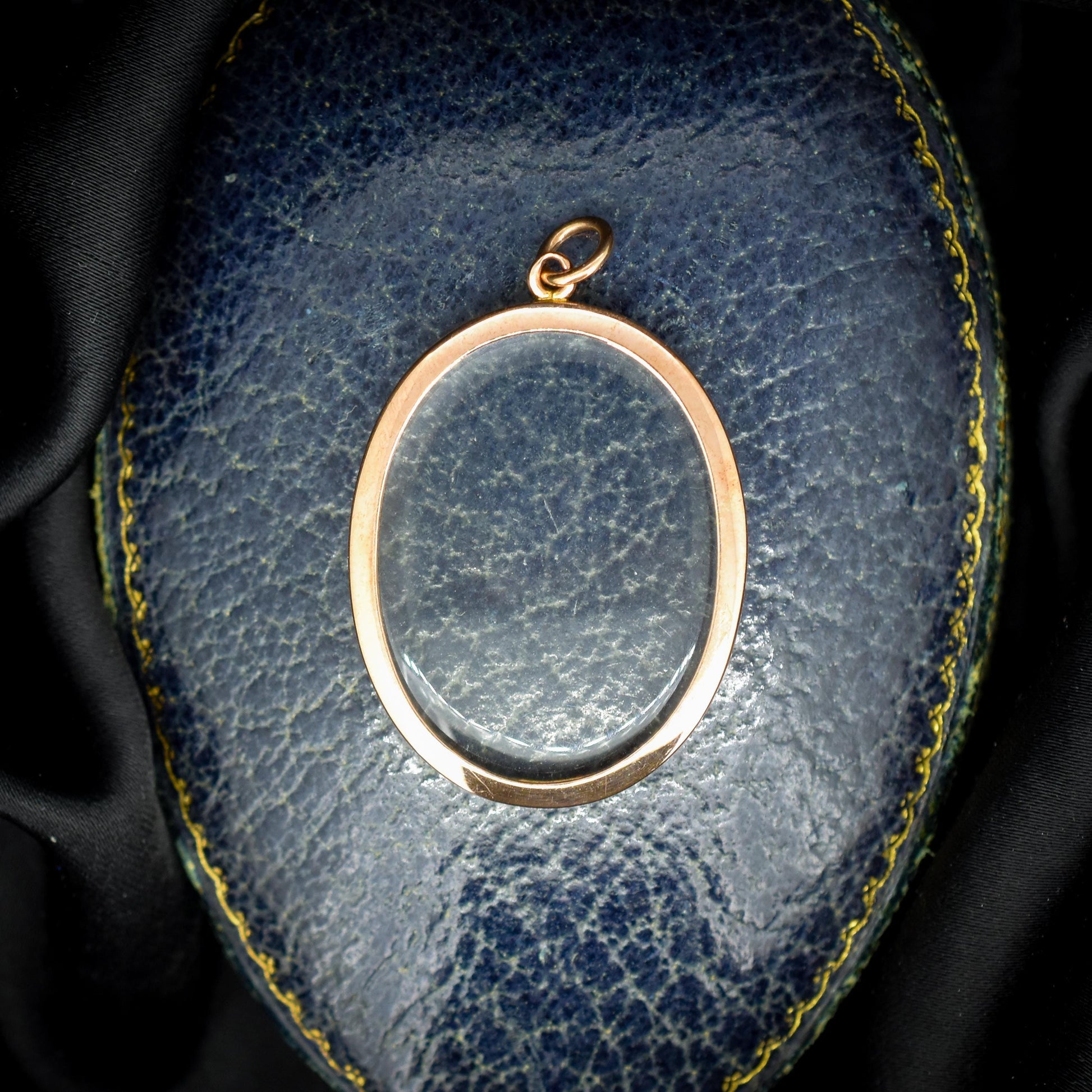 Antique Oval Glass 9ct Gold Large Photo Locket Pendant