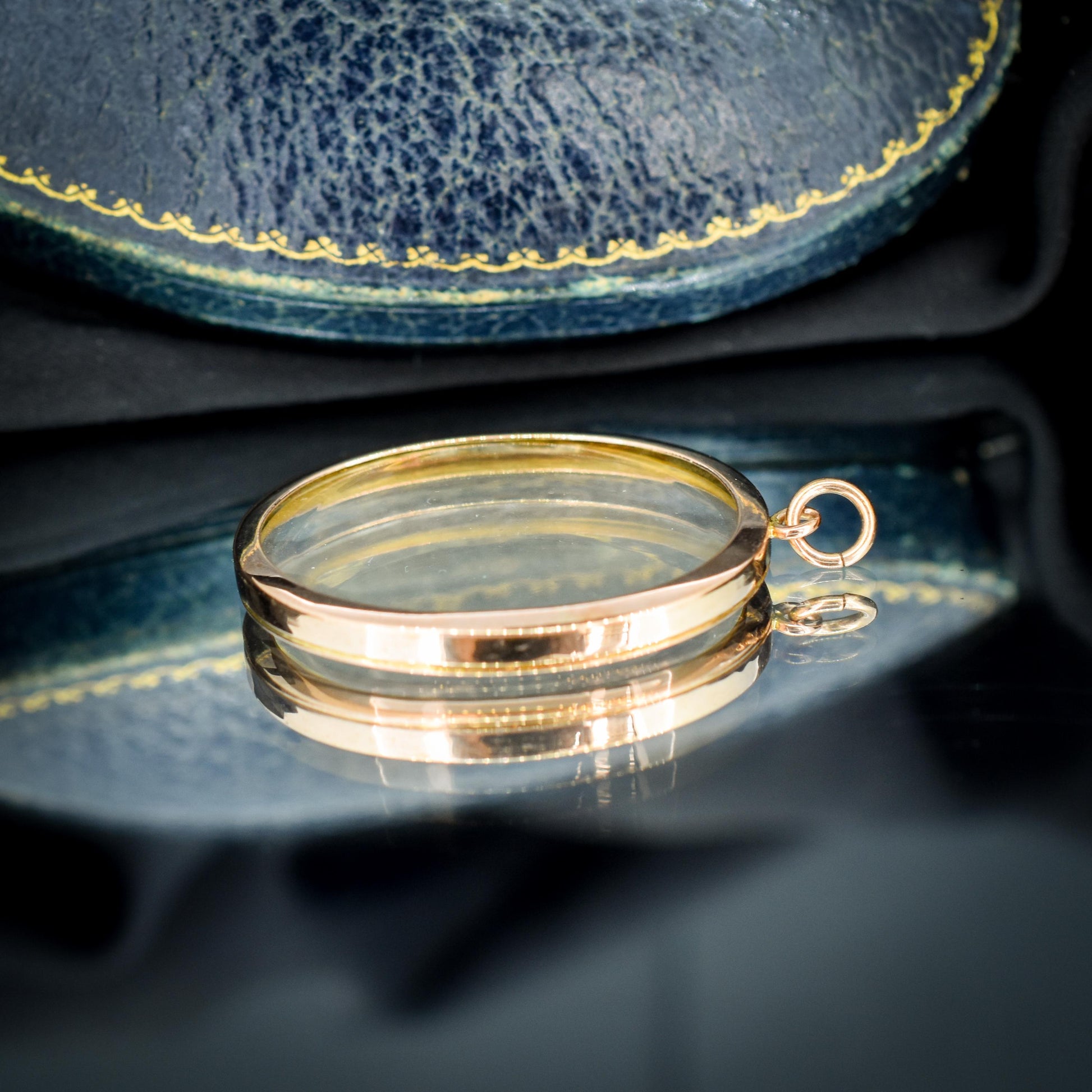 Antique Oval Glass 9ct Gold Large Photo Locket Pendant