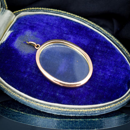 Antique Oval Glass 9ct Gold Large Photo Locket Pendant