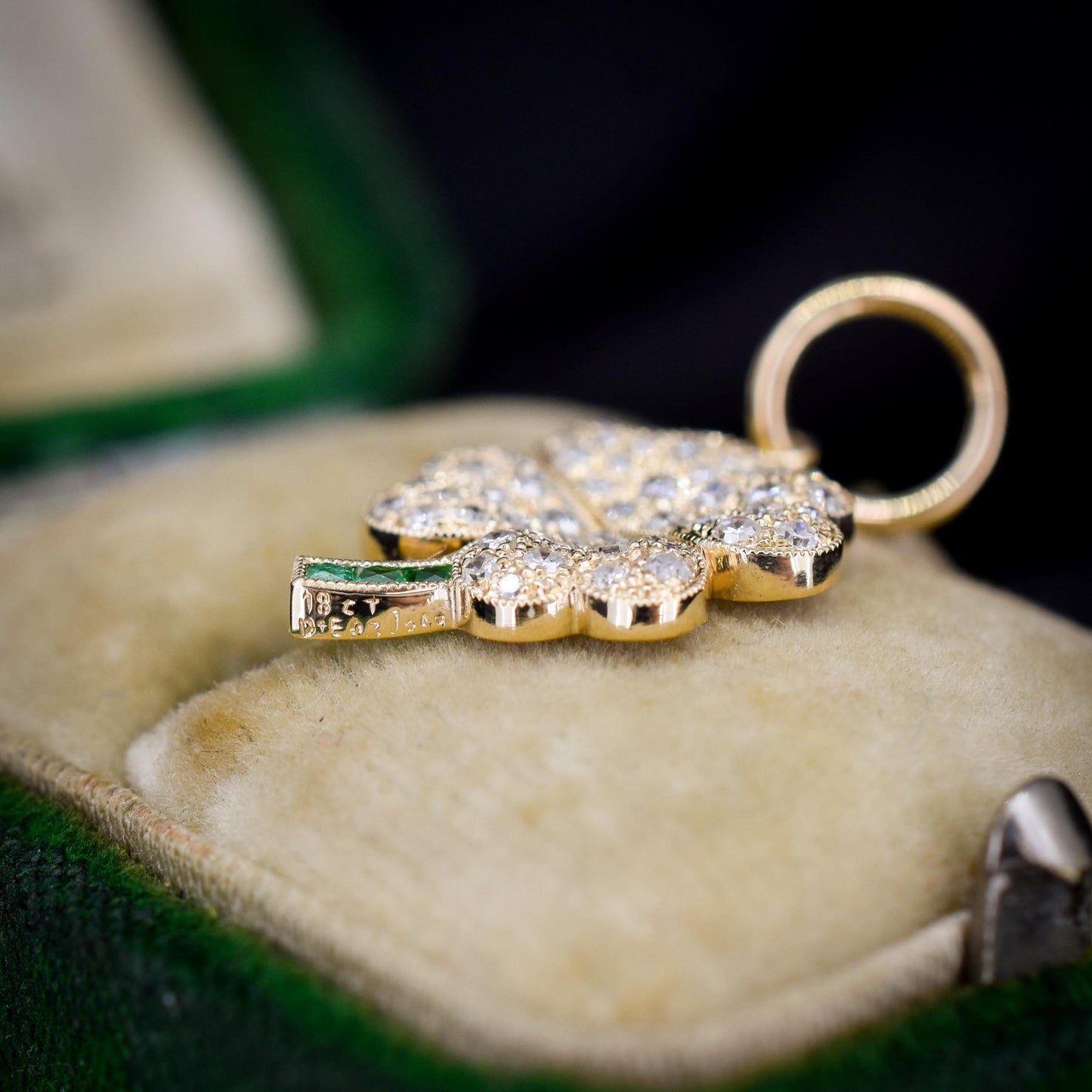 Diamond and Emerald Four-Leaf Clover 18ct Gold Charm Pendant