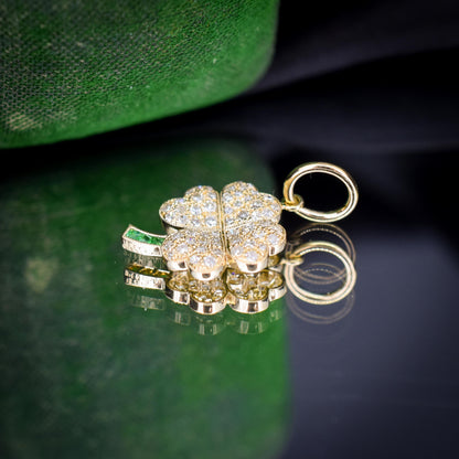 Diamond and Emerald Four-Leaf Clover 18ct Gold Charm Pendant